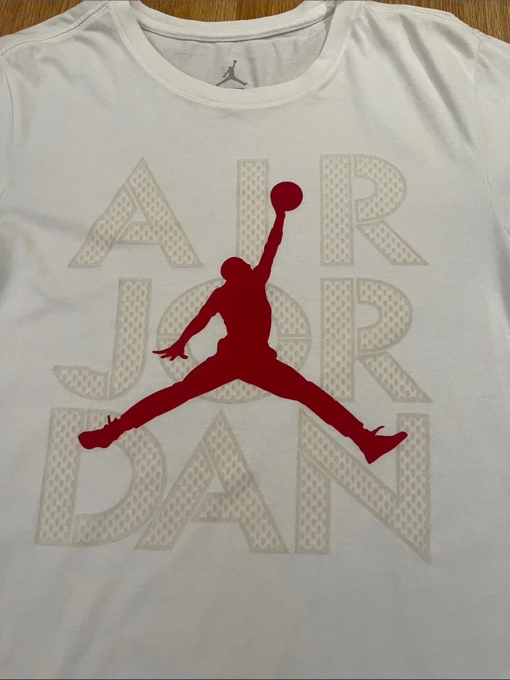 Jordan White Short-Sleeve Tee with Red Jumpman Graphic